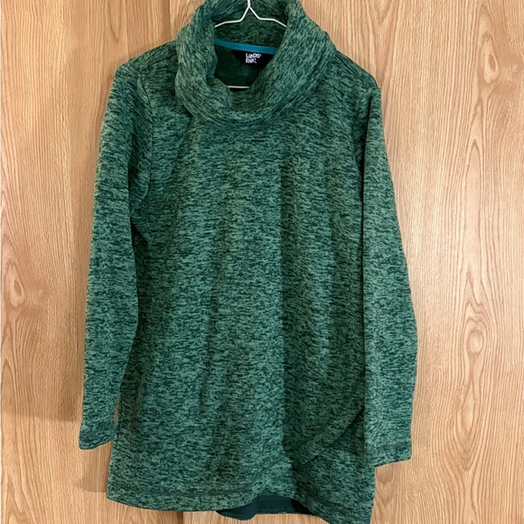 Lands' End Forest Green Cowl Neck Fleece Lined Long Sweater - Picture 1 of 6
